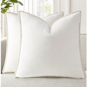 Modern Farmhouse VELVET Chenille SQUARE Pillow Covers WHITE 20x20” (2-Pack)